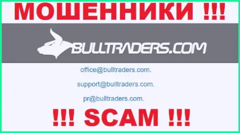 Установить контакт с интернет мошенниками из компании Буллтрейдерс Ком вы сможете, если напишите письмо на их электронный адрес