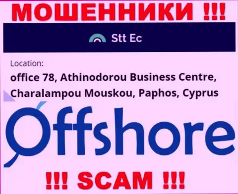 Довольно-таки рискованно совместно работать, с такого рода internet-аферистами, как контора СТТ-ЕС Ком, ведь прячутся они в оффшоре - office 78, Athinodorou Business Centre, Charalampou Mouskou, Paphos, Cyprus
