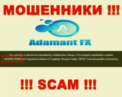 Номер регистрации internet мошенников Адамант Эф Икс, с которыми рискованно совместно работать - 2020/IBC00080