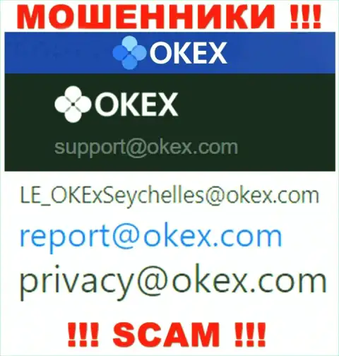 На веб-сайте аферистов ОКекс Ком расположен этот адрес электронной почты, на который писать сообщения крайне опасно !!!