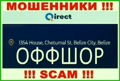 Контора Qirect указывает на web-сайте, что находятся они в офшорной зоне, по адресу 1354 House, Chetumal St, Belize City, Belize