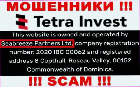 Юридическим лицом, владеющим internet мошенниками Tetra-Invest Co, является Seabreeze Partners Ltd
