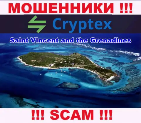Из компании КриптексНет вложенные деньги вывести невозможно, они имеют офшорную регистрацию: Saint Vincent and Grenadines