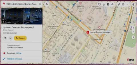 Предоставленный одним из служащих 770 Капитал адрес места нахождения преступной FOREX организации на Yandex Maps