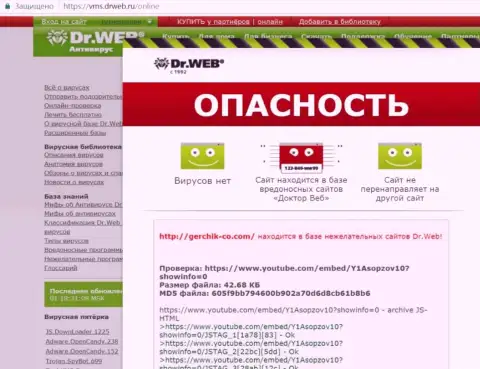 Доказательство тому, что хакеры из Герчик энд Ко Лтд занесли официальный интернет источник Gerchik-Co.Com в список ВИРУСОВАННЫХ !!!