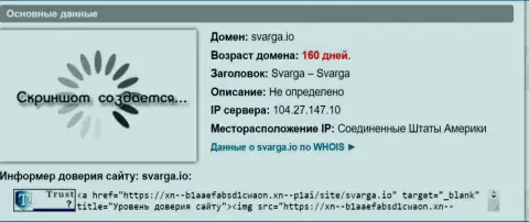 Возраст доменного имени FOREX дилера Сварга, согласно информации, полученной на web-сайте doverievseti rf